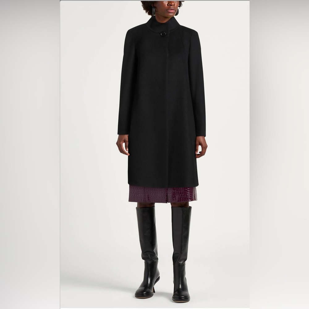 NWT! Cinzia Rocca Icons Wool/ Cashmere Coat With Stand up Collar Black size 12 - Picture 1 of 12